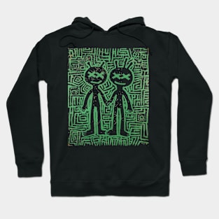 Keith Haring Inspired Green Aliens in Love Abstract Art Hoodie